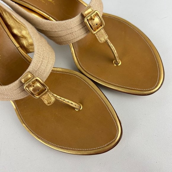 Cole Haan Gwen Air Womens Thong Heeled Sandals Natural Linen Buckle size 9.5 - Picture 7 of 16